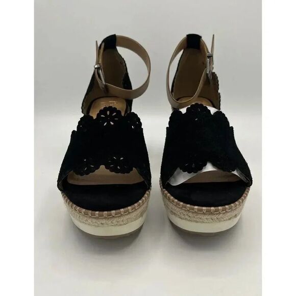 Crown Vintage Black Cow‎ Suede Dunja Style Wedges Womens Sz 9.5M New Without Box - Picture 4 of 8